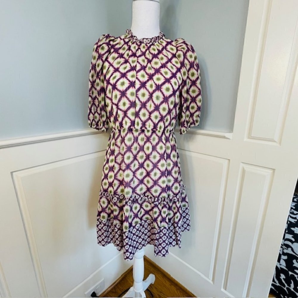 Marie Oliver Ruffled Silk Metallic Threads Tiered Ruffled Mini Dress Size XXS-S